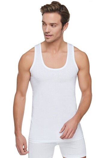 BYCAGRİ Tutku White Classic Men's Combed Cotton Undershirt Set of 6
