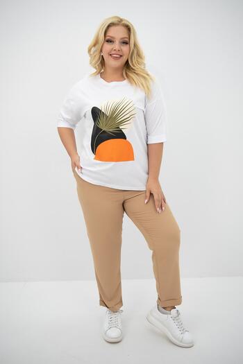 Koza Butik Σετ γυναικείο μπλουζάκι Plus Size - Με λεπτομέρεια εκτύπωσης 8105-24