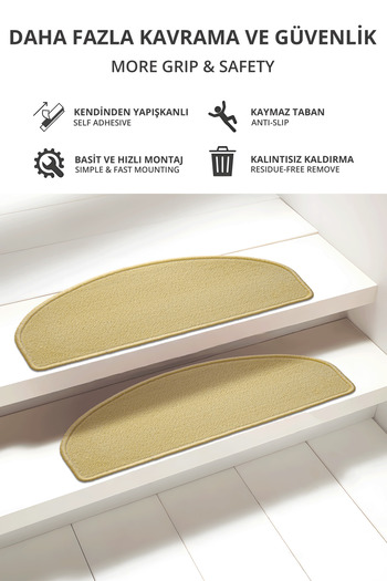 Stepmat 16 Pieces Beige Sahara Yellow Economical Step and Stair Mat from Half Moon Curl Carpet