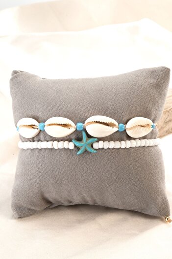 Chillin' Seashell and Starfish - Double Anklet Set with Adjustable Elevator