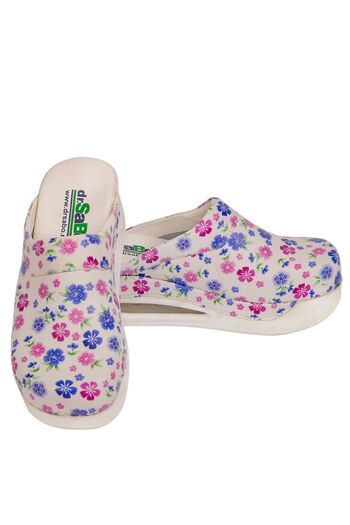 DR SABO Purple Flower Patterned Fancy Slippers, Leather Orthopedic Sabo Slippers