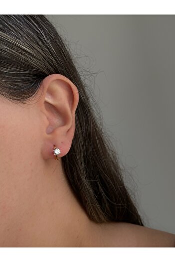 Owentis Steel Rose Gold Single Stone Elegant Hoop Cherida Earrings - Does Not Tarnish -