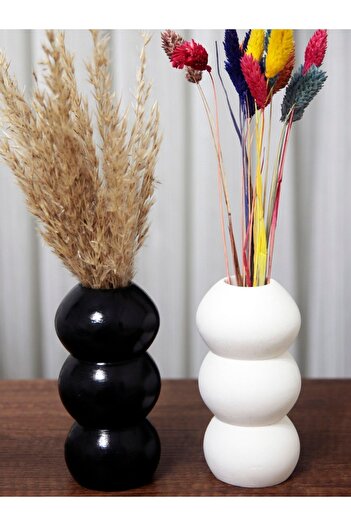 stonnish 14 cm Bubble Vase - Set of 2 Black and White Decorative