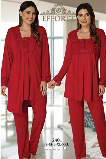 Effort Pijama Zerre Bebe Fuşya Lohusa Uzun Kol 3'lü Pijama Takım