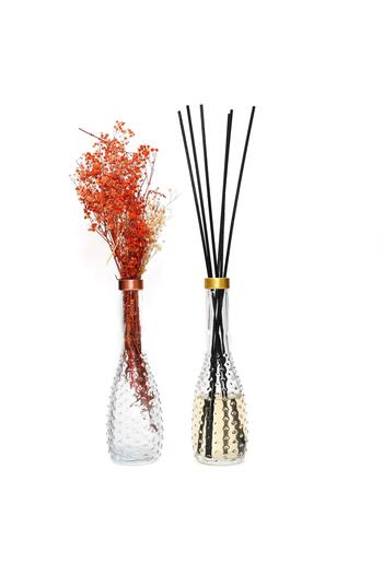 Missi Transparent Embossed Gold Neck 26 cm Thin Glass Vase
