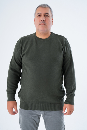 Trist Star Men's Khaki Knit Sweater - Plus Size, Crew Neck, 100% Cotton, Rice Knit - Trist-2112