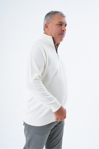 Trist Star Plus Size Men's - Ecru Rice Knit Sweater, Stand Collar, Zippered 100% Cotton Trist-2113