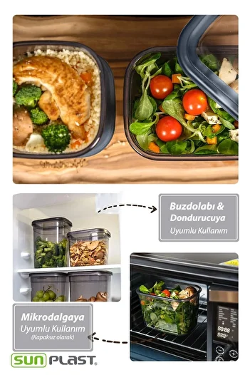 Sunplast ROYAL 6-Piece Storage Container Set - Leak-Proof Silicone Transparent Lid - Anthracite Food Container