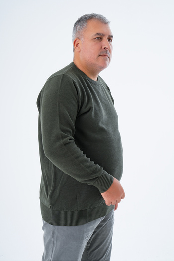 Trist Star Men's Khaki Knit Sweater - Plus Size, Crew Neck, 100% Cotton, Rice Knit - Trist-2112