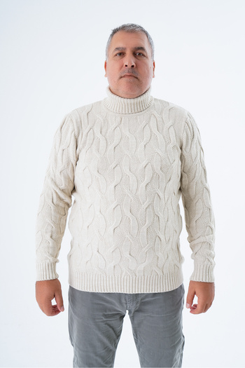Trist Star Men's Plus Size Beige Turtleneck Brass Knitwear Sweater - Trist-2118