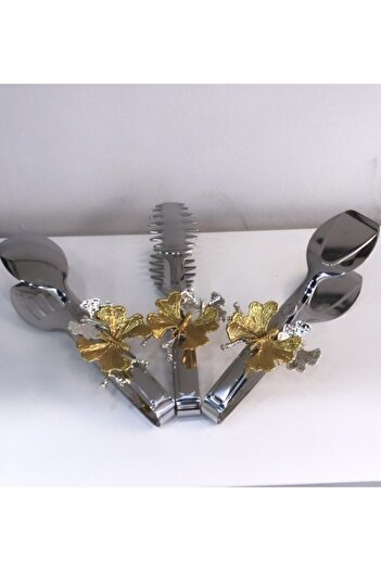 Elzem Decorative Set of 3 Stainless Steel Tongs Serving Tongs Luxury Presentation