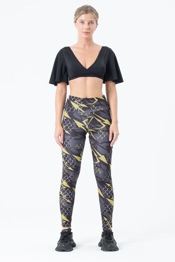 vawensea Women's High Waist Recovery Geometric Patterned Sports Leggings Yellow (LARGE SIZE)