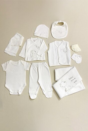 Bebitof Cute 10-piece Newborn Hospital Discharge Set with Teddy Bear Pattern and Pompom