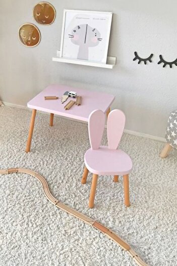 Bee Smart Ahşap Aktivite Masası Sandalyesi, Bunny Masa Sandalye, 1 Sandalye 1 Masa Çocuk Masa Sandalye Takımı