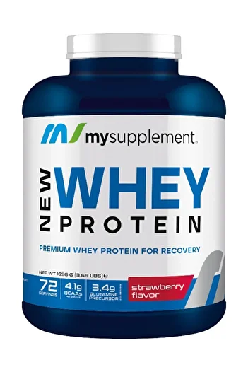 MYSUPPLEMENT Strawberry Flavored Whey Protein 72 Servings 1656 Gr Protein Powder and Shaker Gift