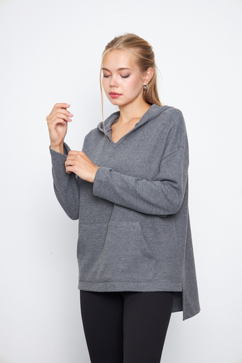 ESPİNA Women's Oversize V-neck Hooded Kangaroo Pocket Sweatshirt