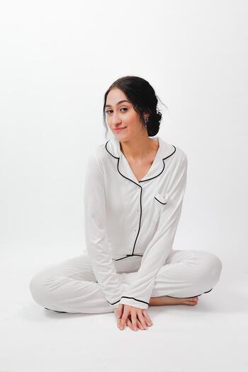 cotonhause White Seasonal 100% Cotton Soft Pajama Set - Comfortable Buttoned Stylish Design 24637