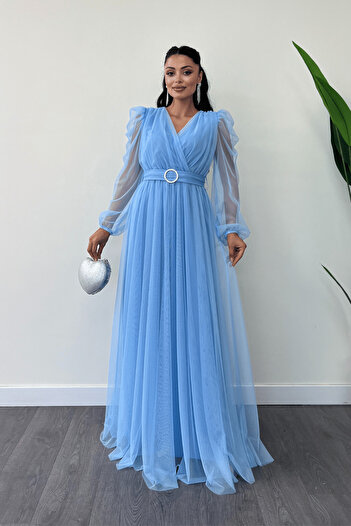 giyimmasalı Rochie maxi cu decolteu dublu din tul - BEBE BLUE