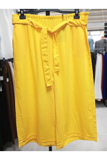 AKŞEN GİYİM Large Size Cotton-Linen Skirt Trousers - 90 cm Length, Crested Double Leg