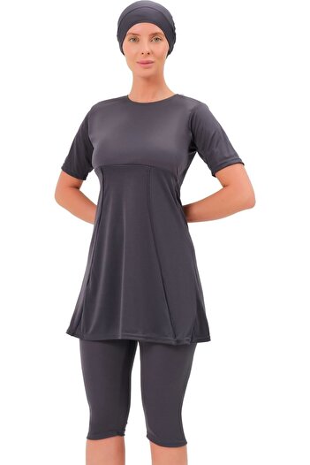 Argisa Half Sleeve Plain Semi Hijab Swimsuit 7832 Anthracite Plus Size