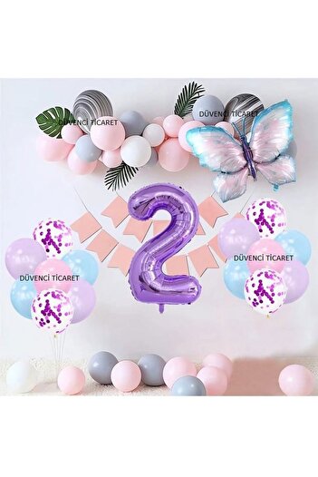 DÜVENCİ TİCARET MOR RAKAMLI KELEBEK FOLYOLU BALON SET