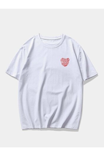 Mad&Calf Unisex Keep Our Hearts εμπριμέ υπερμεγέθη λευκό μπλουζάκι