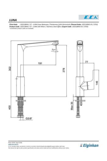Eca Luna Kitchen Sink Faucet Stainless Steel Look102518043