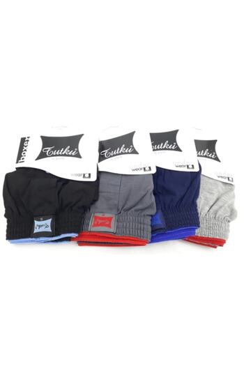 Tutku Men's Mixed Color Combed Cotton Towel Elastic Waist Button Boxer 4 Pack