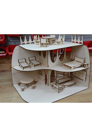 Genel Markalar Ahşap Modern Bebek Evi ve Eşyalı, Pembe, Şık ve Kullanışlı Tasarım