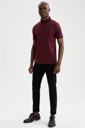 DeFacto Slim Fit Polo λαιμόκοψη Basic κοντομάνικο βαμβακερό χτενισμένο μπλουζάκι