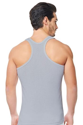 Seher Yıldızı Men's Gray 6 Pieces 100% Cotton Ribbed Athlete Undershirt Seher003