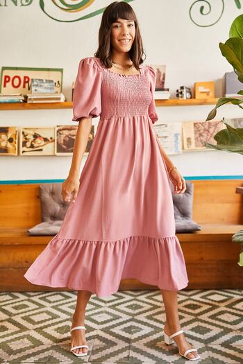 Olalook Rochie Bodrum cu guler pătrat Gimped Powder Top pentru femei ELB-19001557