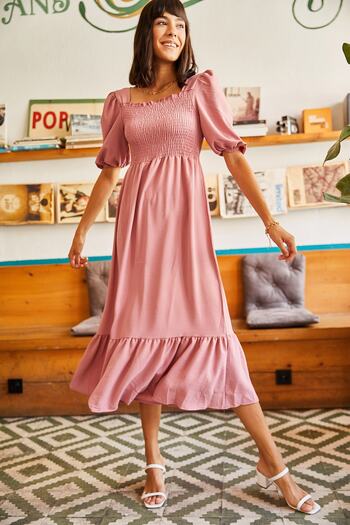 Olalook Rochie Bodrum cu guler pătrat Gimped Powder Top pentru femei ELB-19001557