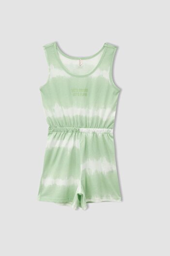 DeFacto Girl's Strappy Tie-Dye Patterned Short Jumpsuit