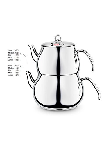 BARON Steel Teapot Large Size Metal Handle Double Lid Large Size Self Strainer