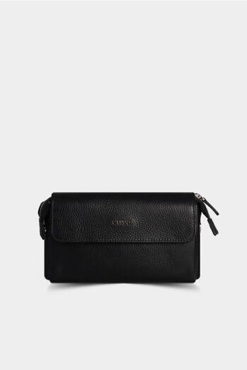 GUARD Black Placket Leather Handbag