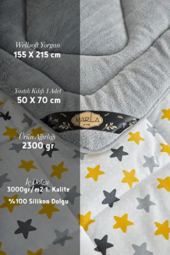 MARLA HOME Yellow Star Patterned Welsoft Quilt Set Single Double Sided Fluffy Soft