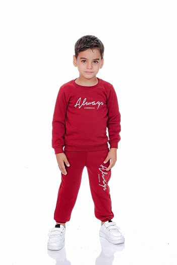 Kamex Red Kids Tracksuit Set - Always Printed, Three Thread