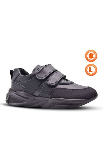 kids A more Saul Boys' Sneakers - Genuine Leather, Double Velcro, Black