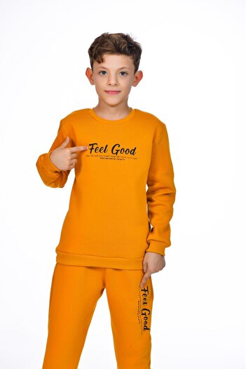 Kamex Feel Good Baskılı Üç Iplik Çocuk Eşofman Takımı Sarı