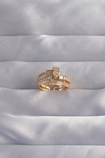 Moka Shopin Gold Colored Zircon Stone - Brass Adjustable Mokashopin Nail Ring