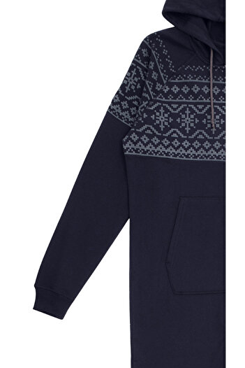 Kyron Unisex Lacivert Nordic Desenli Kapüşonlu Tulum Lacivert, Fermuarlı