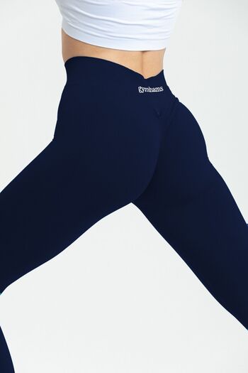 gymhams Navy Blue High Waist Seamless Push Up Leggings - Gathered Hip Shaper
