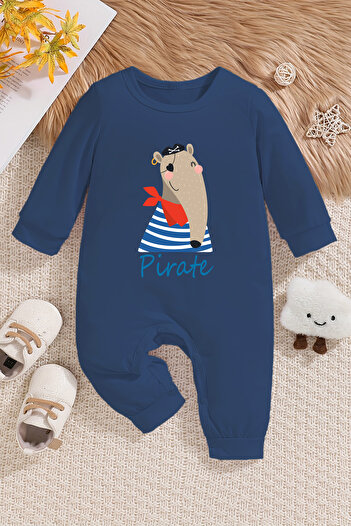 ADABEBEK New Season - Pirate Printed Baby Jumpsuit with Snaps at the Bottom 22223