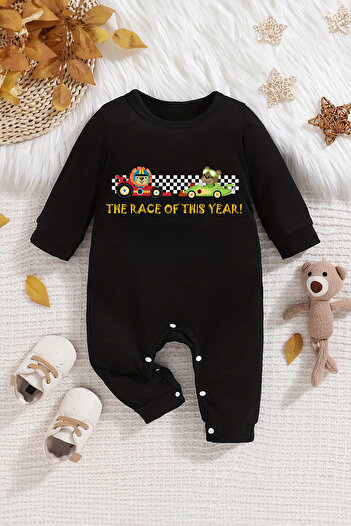 ADABEBEK Racers Printed New Season Baby Onesie - 22290 with Snaps from the Bottom