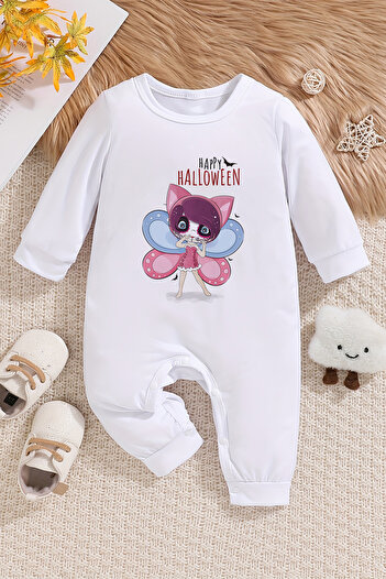 ADABEBEK Happy Halloween Printed Baby Girl Jumpsuit - 100% Cotton 22403