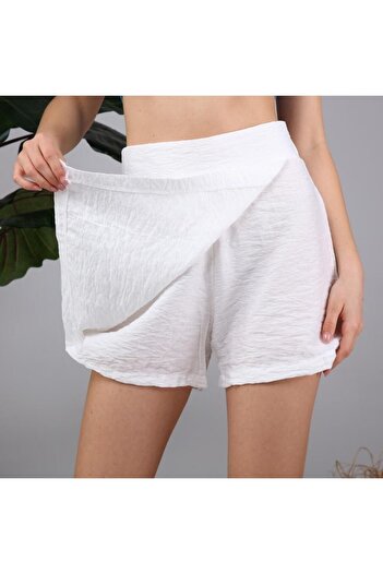 WoolnClyde Fustă mini scurtă, albă, de culoare uni, cu talie înaltă, cu pantaloni scurți cu clapă