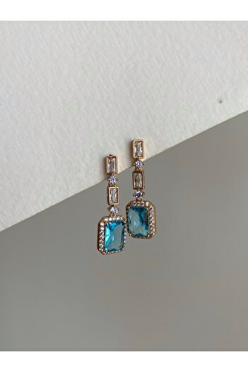 Owentis Steel Rose Gold Blue Crystal Stone Bianca Earrings - Does Not Tarnish -
