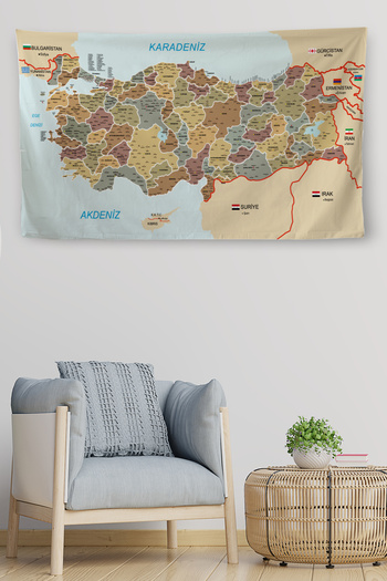 Dropcek eticaret Wall Cover Detailed Current Türkiye Map Quality Canvas Wall Tapestry-4051