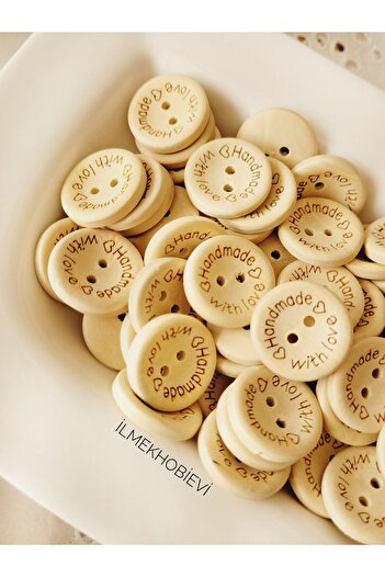 ilmekhobievi Handmade Wooden Button - 20mm Writing, 15Pcs